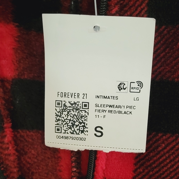 FOREVER 21 Hooded Fleece Plaid Cristmas Pajama Jumpsuit Size Small Winter - Picture 10 of 11